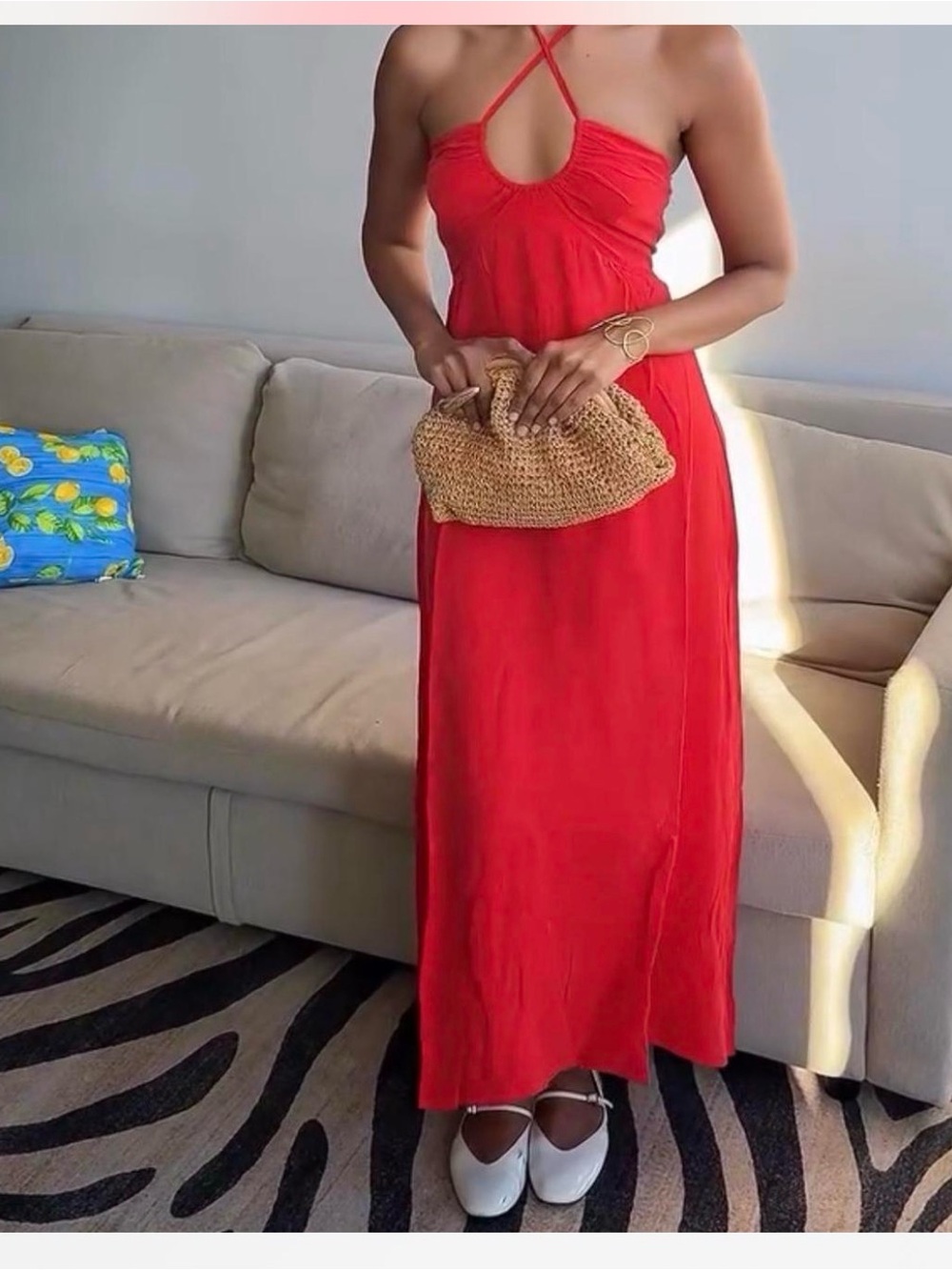 Red Crisscross Halter Maxi Dress by